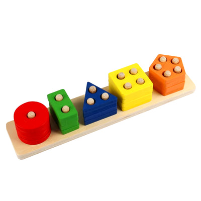 Montessori Wooden Geometric Shape Five Sets of Columns Blocks Assembling Children'S Enlightenment Early Education Puzzle Toys