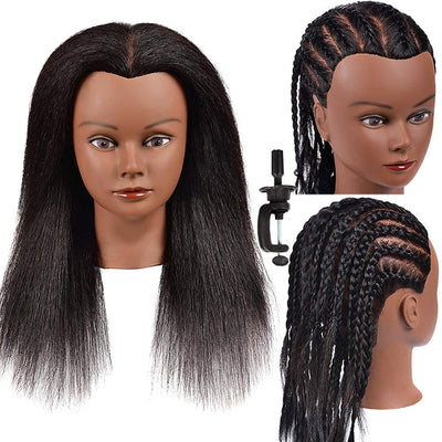 Mannequin Head 100% Human Hair Training Head Kinky Curly Hair Hairdresser Manikin Head African American Training Head Cosmetology Doll Head for Hairdresser Practice Styling Braiding with Clamp Stand (14 Inch)